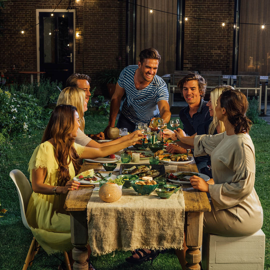 One of our values is Eat with friends and family together outside the door
